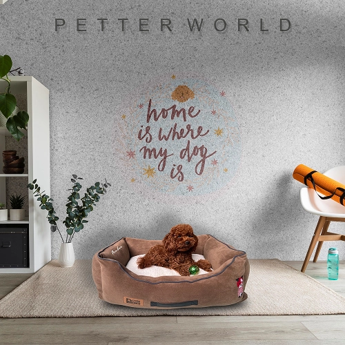 Petter World Ultra Luxury Micro Lounger Bed With Removable Sherpa for Dogs (Mocha Brown)