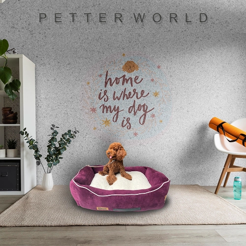 Petter World Ultra Luxury Micro Lounger Bed With Removable Sherpa for Dogs (Mulled Wine)
