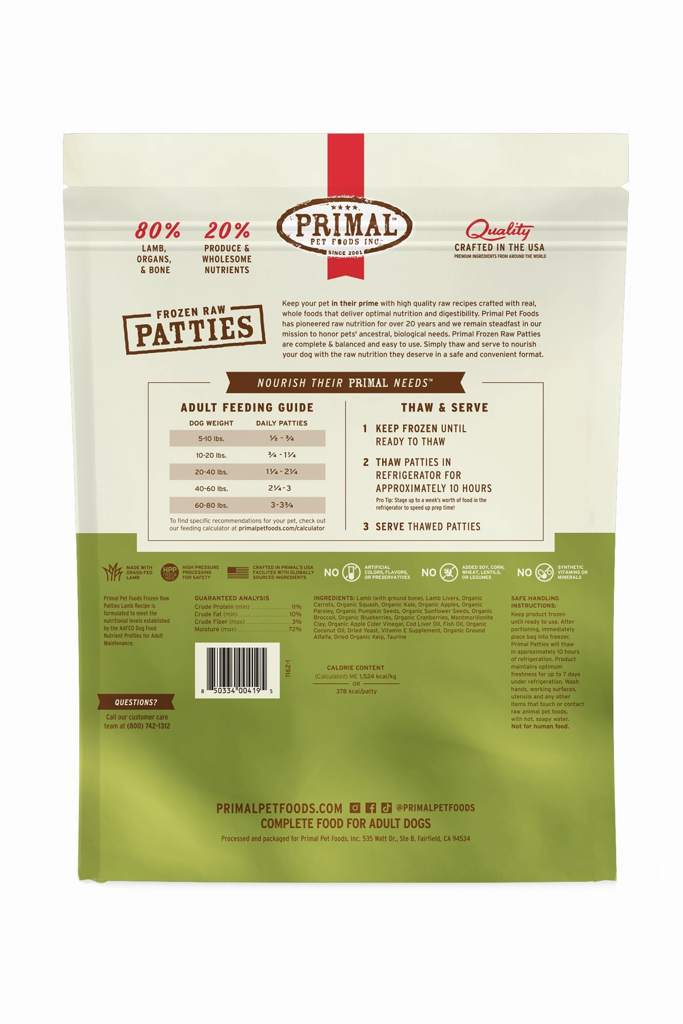 Primal Lamb Frozen Raw Dog Food