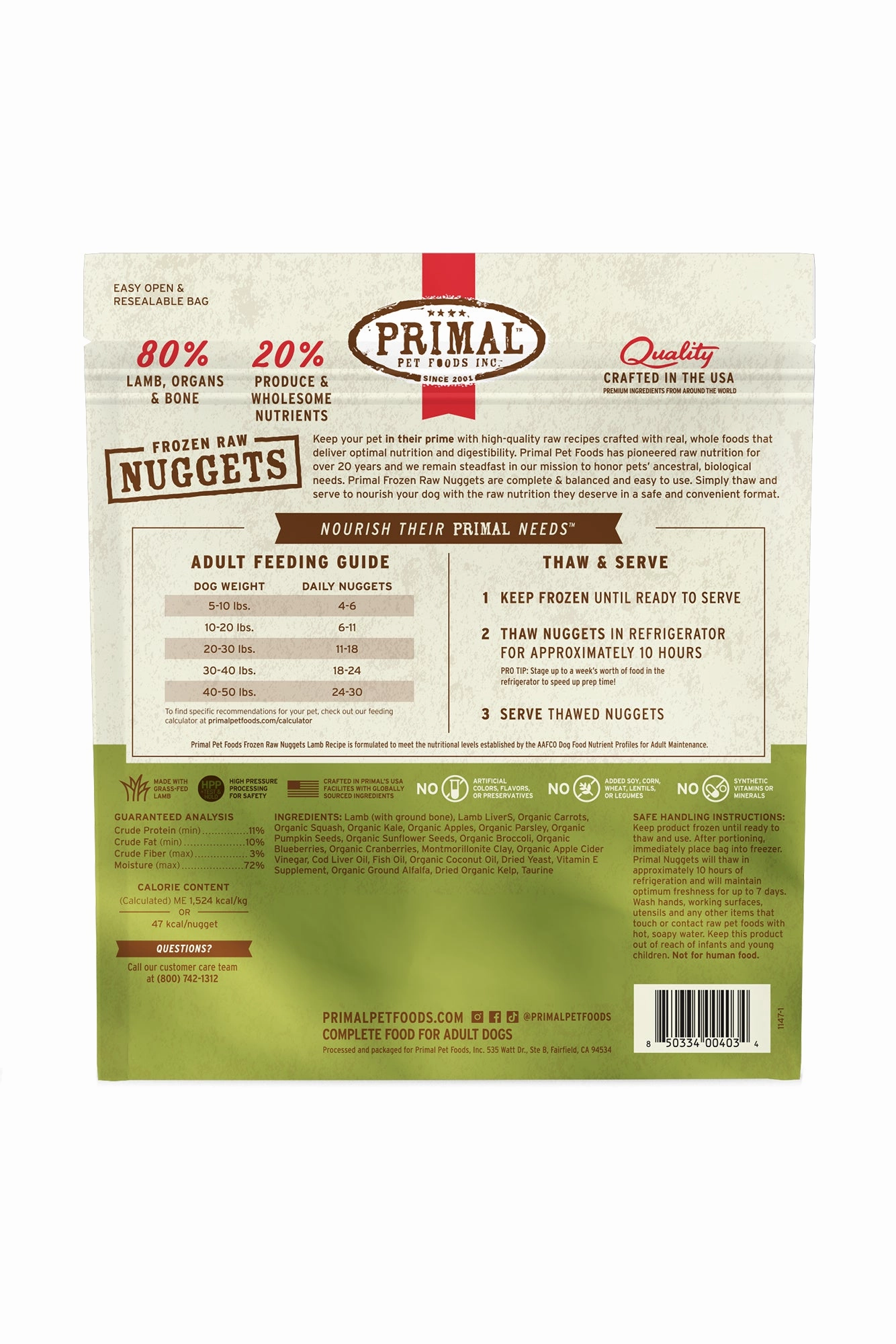 Primal Lamb Frozen Raw Dog Food
