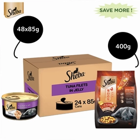 Sheba Pure Tuna Filets in Jelly Premium Cat Wet Food and Chicken Flavour Irresistible Cat Dry Food Combo