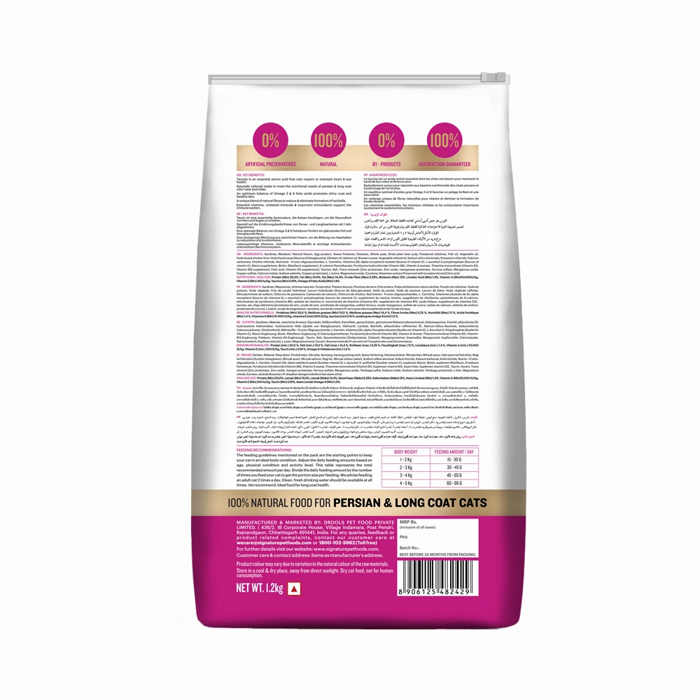 Signature Grain Zero Ocean Fish, Sardine and Mackerel Long Coat & Persian Adult Cat Dry Food and Grain Zero Crab Lickable Creamy Cat Treats Combo