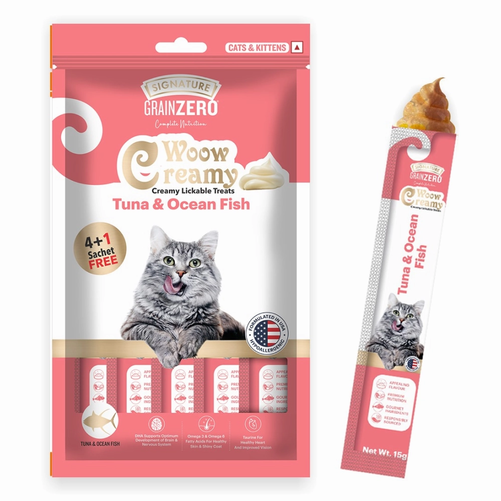Signature Grain Zero Tuna and Ocean Fish & Chicken and Liver Lickable Creamy Cat Treats Combo