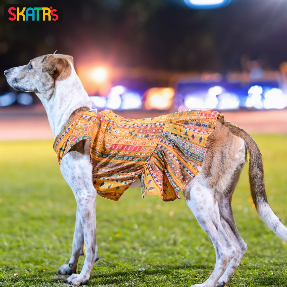 Skatrs Cotton Printed Dress for Dogs and Cats (Yellow)