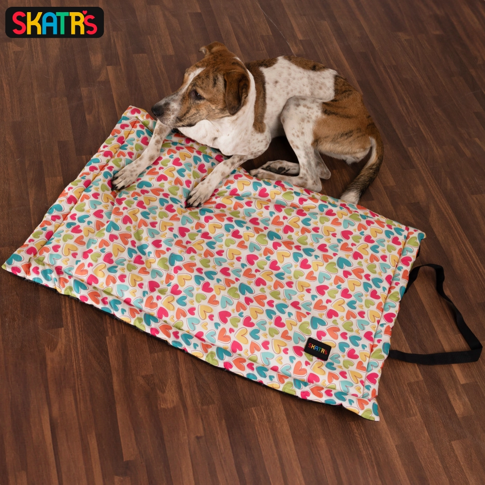 Skatrs Cozy Love Print Mat for Dogs & Cats   Barkbutler x Fofos Brown Woodplay Triangle Chew Dogs Toy Combo