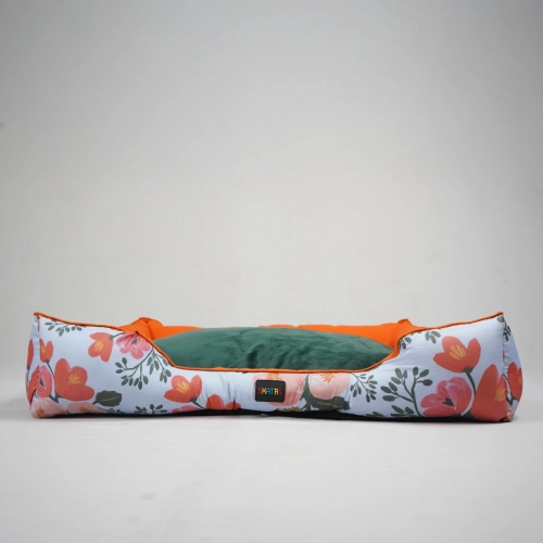 Skatrs Flower Meadow Bed for Dogs & Cats (Orange/Green)