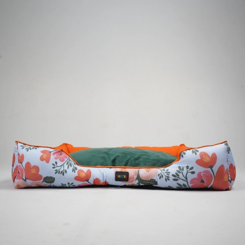 Skatrs Flower Meadow Bed for Dogs & Cats (Orange/Green)