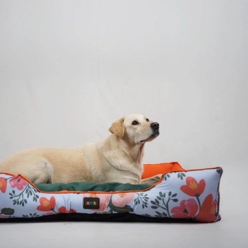 Skatrs Flower Meadow Bed for Dogs & Cats (Orange/Green)