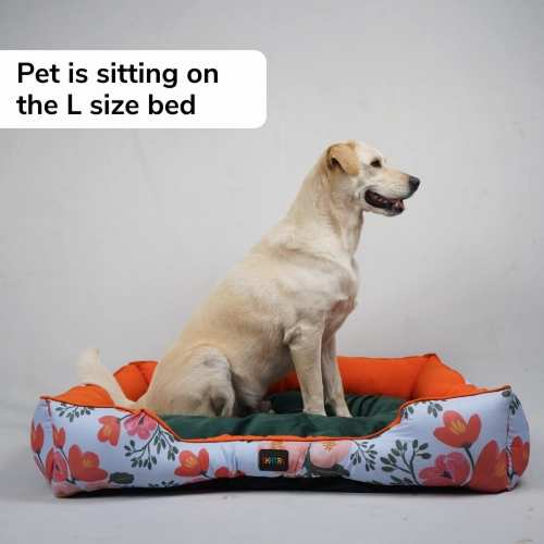 Skatrs Flower Meadow Bed for Dogs & Cats (Orange/Green)
