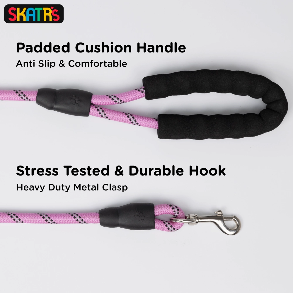 Skatrs Reflective Nylon Rope Leash for Dogs (Pink)