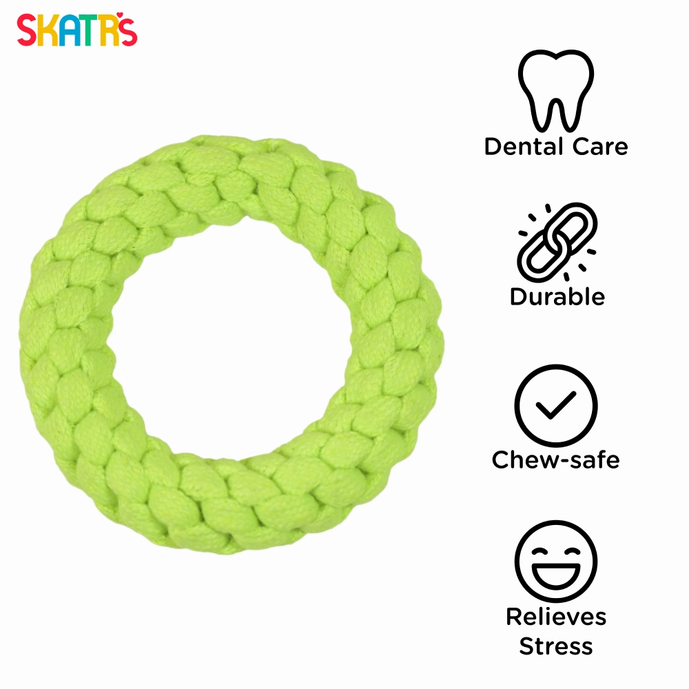 Skatrs Rope Ring Toy, Pet Vogue Bouncy Ball & Henlo Chicken Pops High Protein Treats Dog Combo