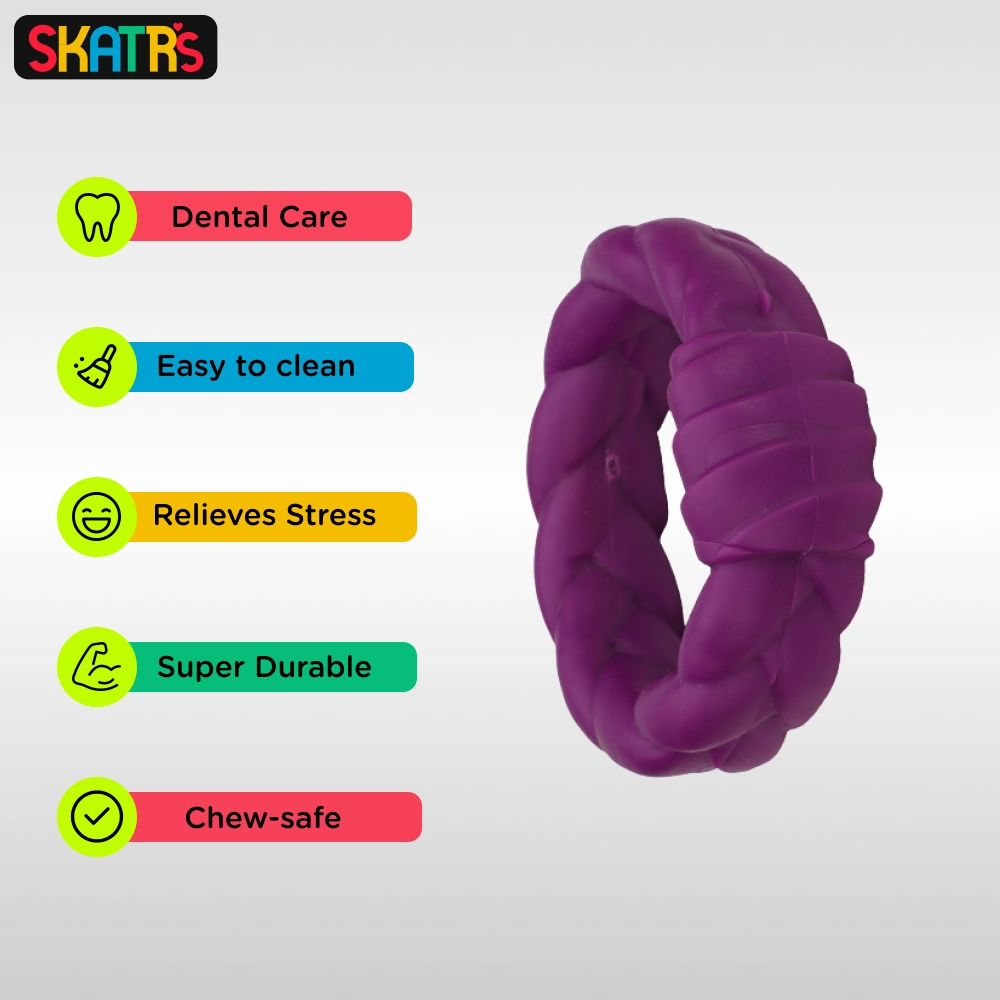 Skatrs Rubber Twisted Ring Toy for Dogs (Purple)