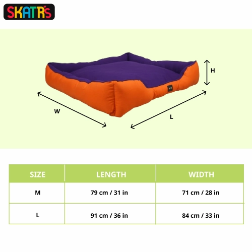 Skatrs Square Shaped bed for Dogs & Cats (Orange/Purple)