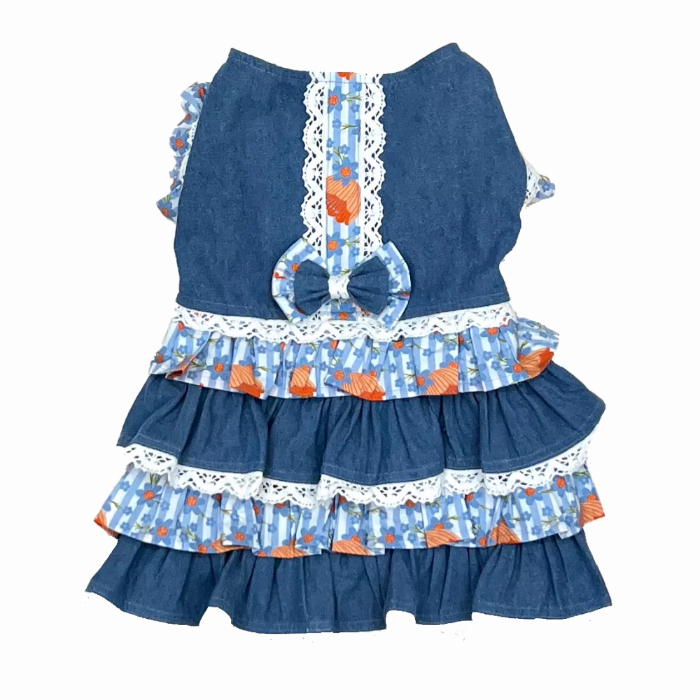 The Papaw Cartel Denim Floral Skirt Dress for Dogs (Blue)