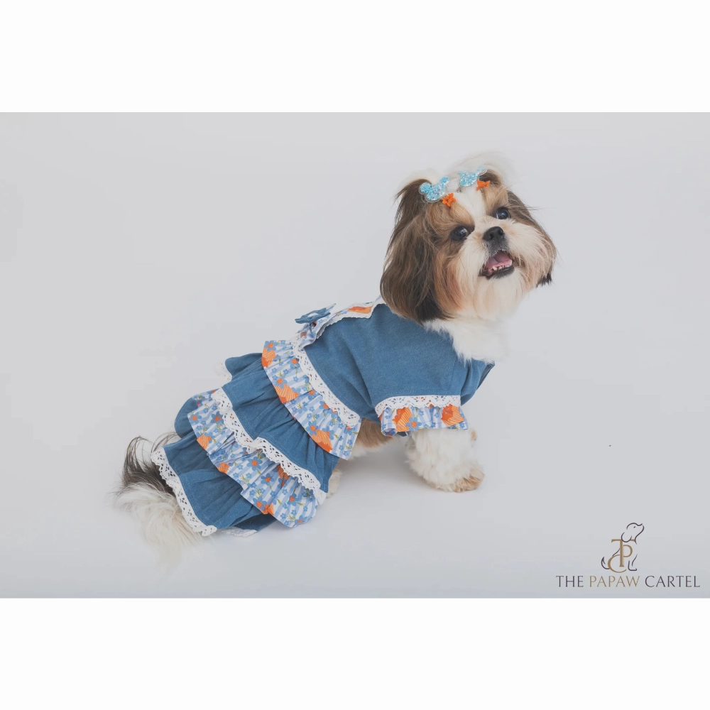 The Papaw Cartel Denim Floral Skirt Dress for Dogs (Blue)