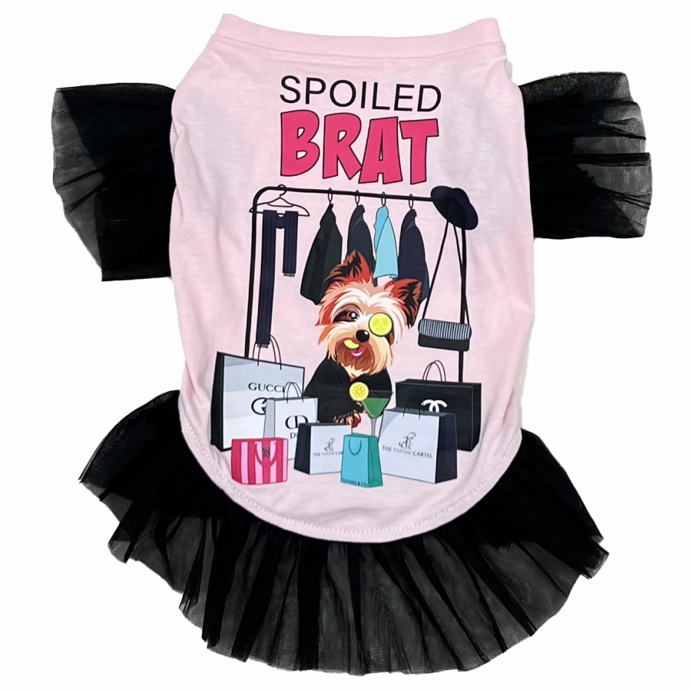 The Papaw Cartel Spolied Brat Frilled Tshirt Dress for Dogs (Pink)