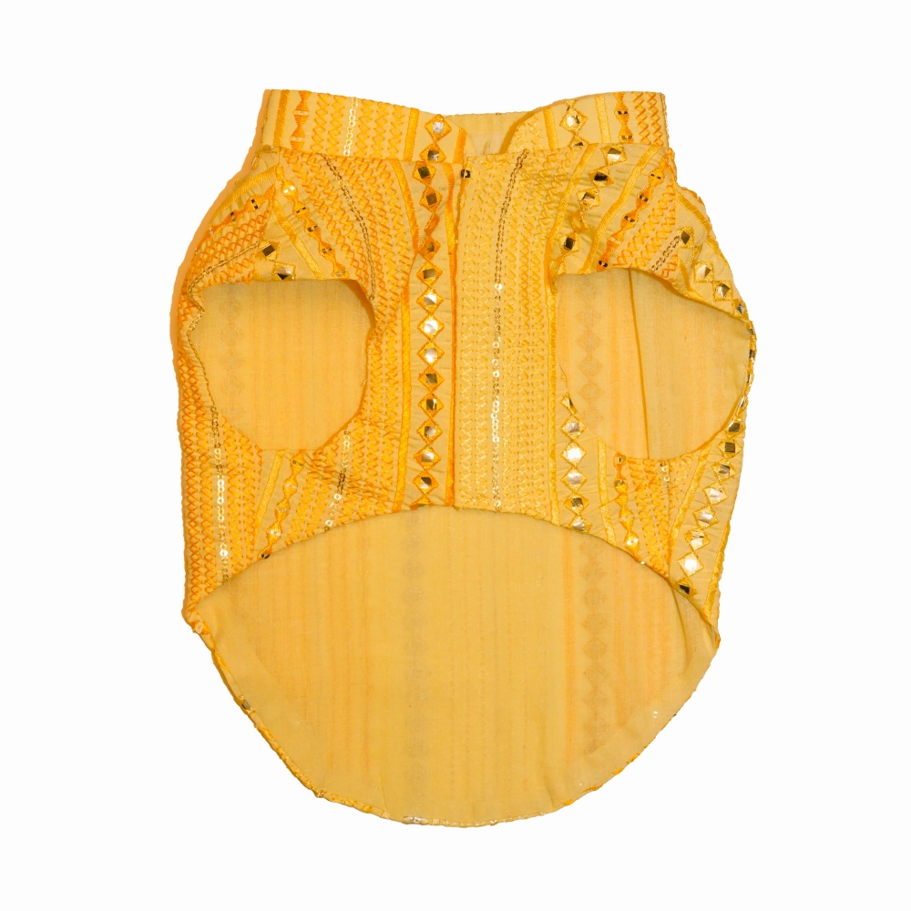 The Papaw Cartel Sunrise Koti Kurta Set with Mirror Embroidery for Dogs (Yellow)