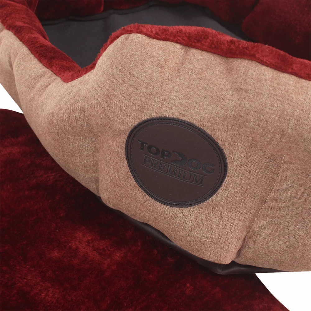 TopDog Premium Suede Tweed Oval Lounger Bed (Beige,Rust) (Get a Toy Free)