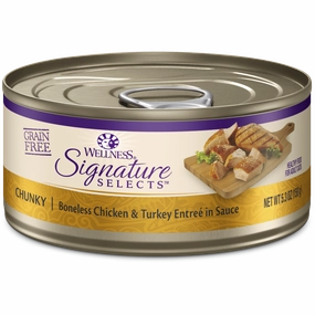 Wellness Signature Selects Grain Free Natural Chunky White Meat Chicken and Turkey Entree in Sauce Wet Canned Cat Food